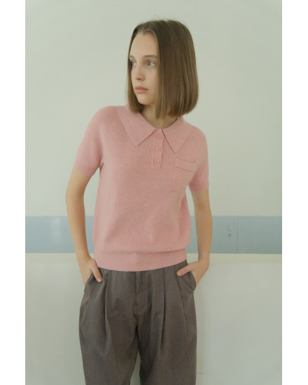 Wally Knit Polo Top in Powder Pink