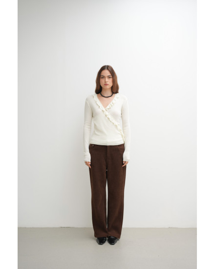 Olna Ruffle Knit Top in Off-White