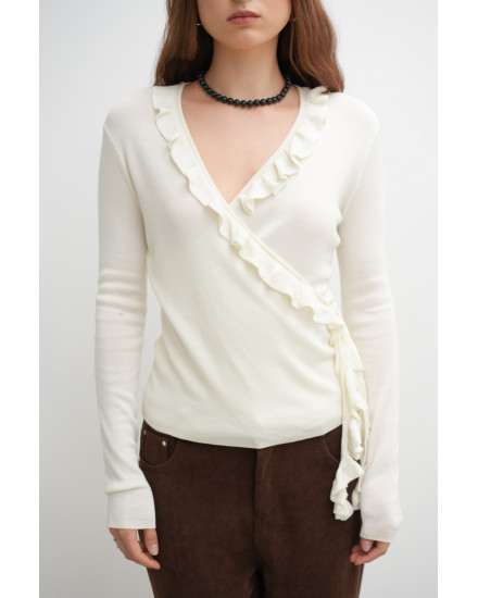 Olna Ruffle Knit Top in Off-White